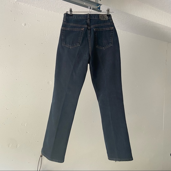 Vintage 90’s Calvin Klein Denim Dark Wash Blue Jeans Bootcut with Tan Stitching - Picture 2 of 5